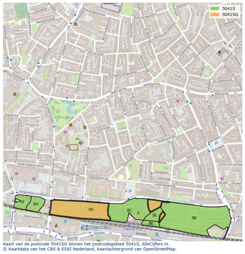 Afbeelding van het postcodegebied 5041 SG op de kaart.