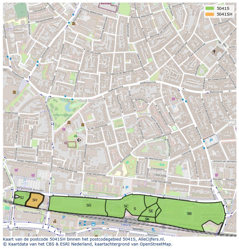 Afbeelding van het postcodegebied 5041 SH op de kaart.