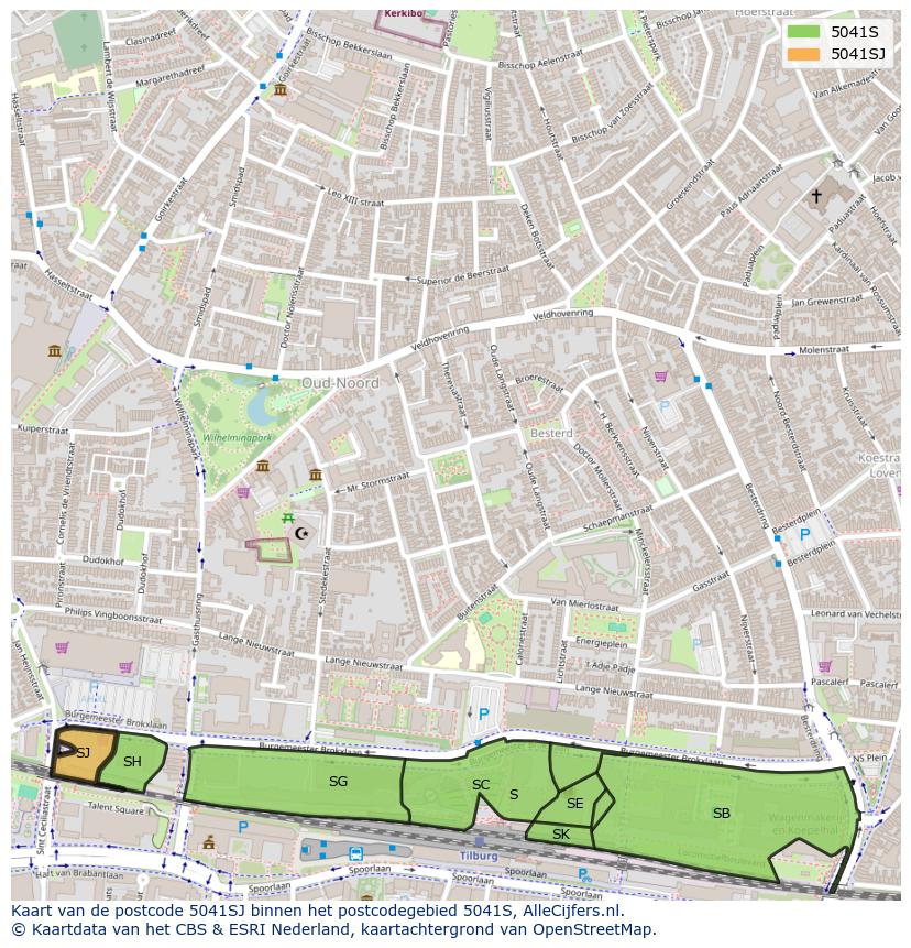 Afbeelding van het postcodegebied 5041 SJ op de kaart.