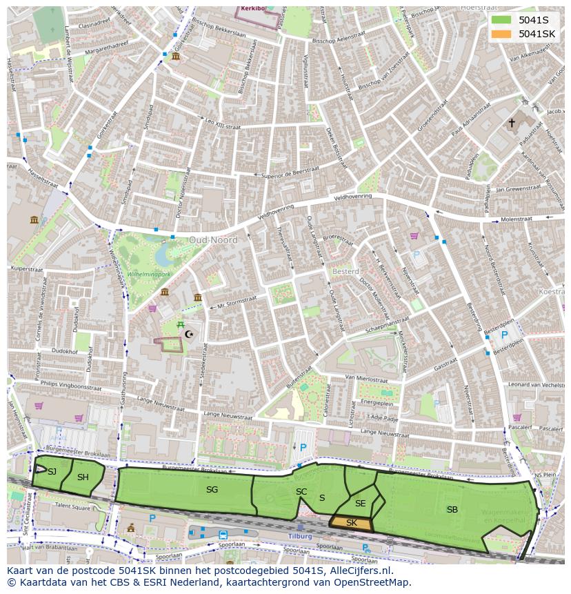 Afbeelding van het postcodegebied 5041 SK op de kaart.