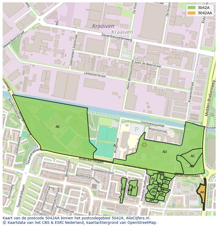 Afbeelding van het postcodegebied 5042 AA op de kaart.
