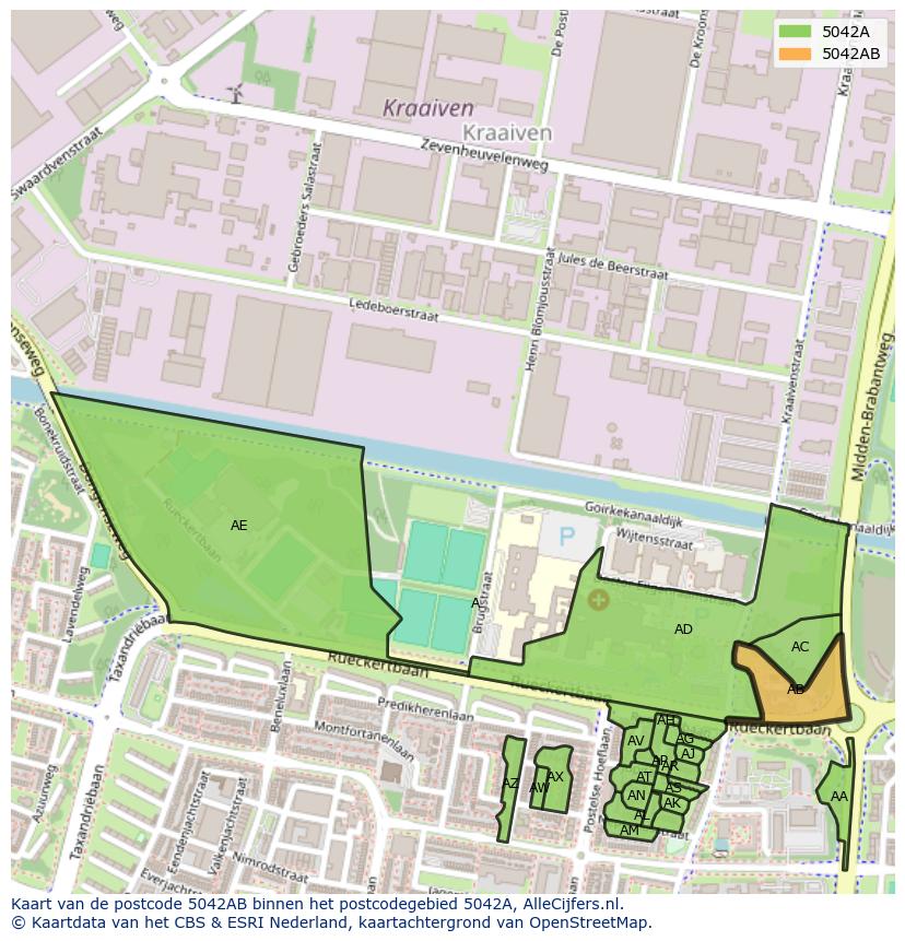 Afbeelding van het postcodegebied 5042 AB op de kaart.