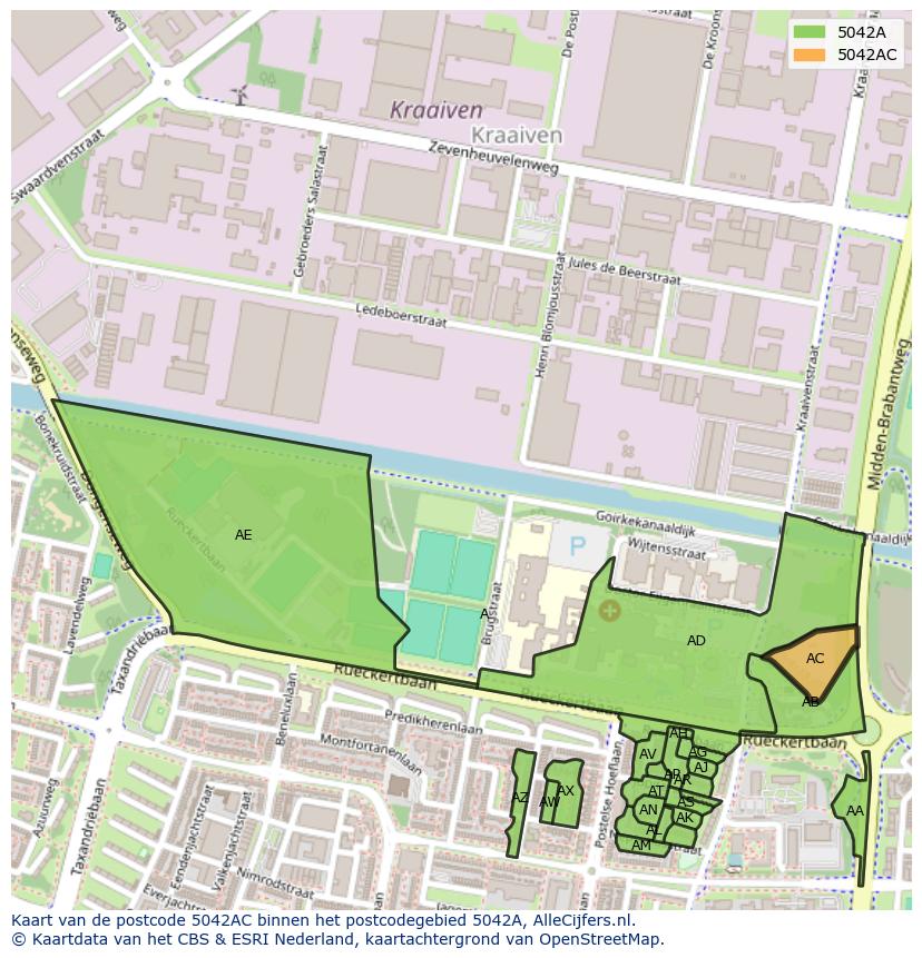 Afbeelding van het postcodegebied 5042 AC op de kaart.