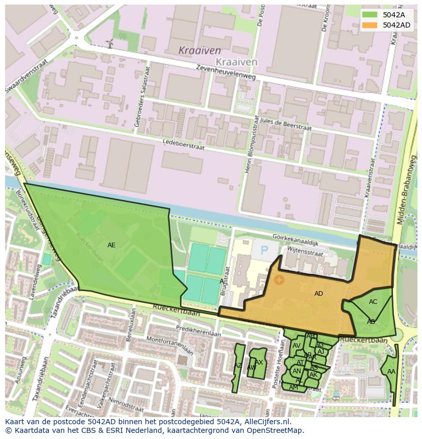 Afbeelding van het postcodegebied 5042 AD op de kaart.