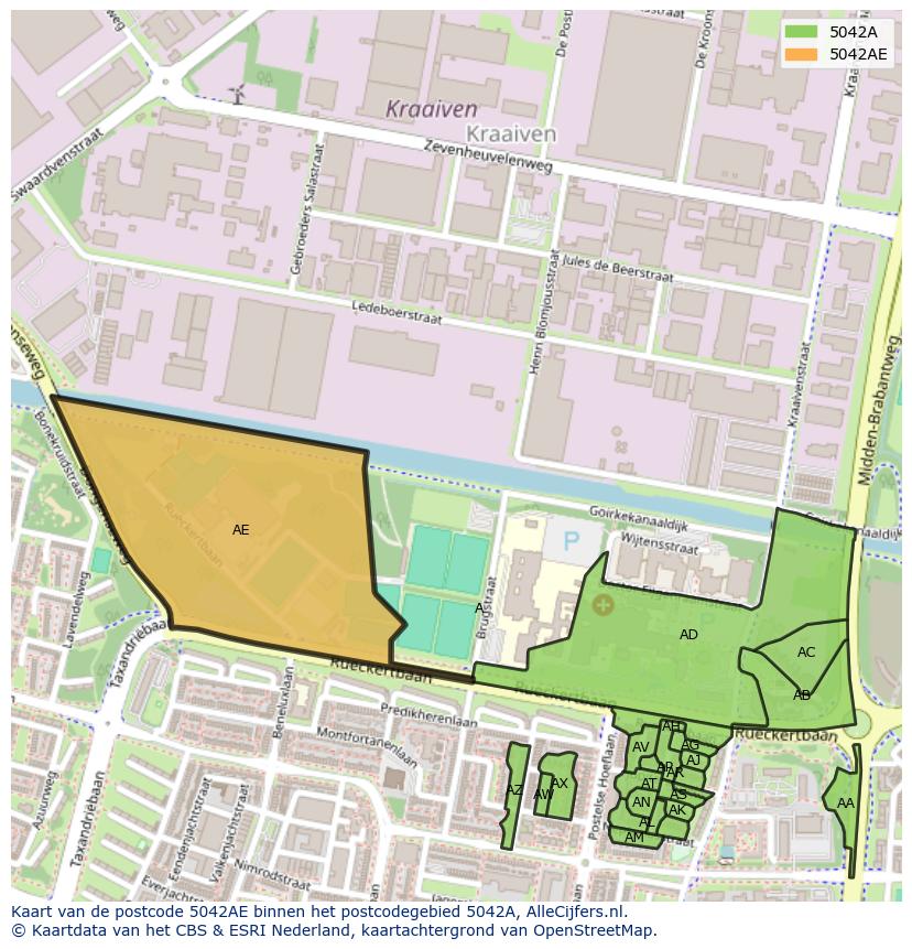 Afbeelding van het postcodegebied 5042 AE op de kaart.