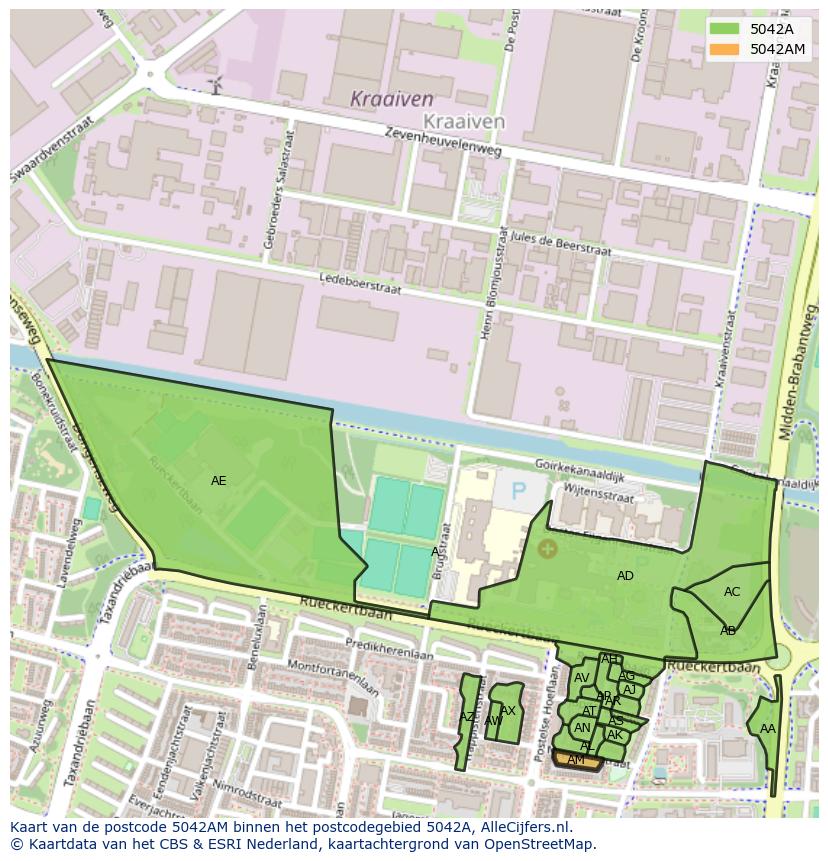 Afbeelding van het postcodegebied 5042 AM op de kaart.