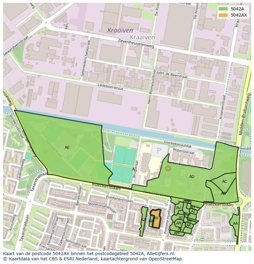 Afbeelding van het postcodegebied 5042 AX op de kaart.