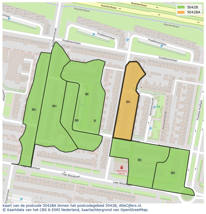 Afbeelding van het postcodegebied 5042 BA op de kaart.