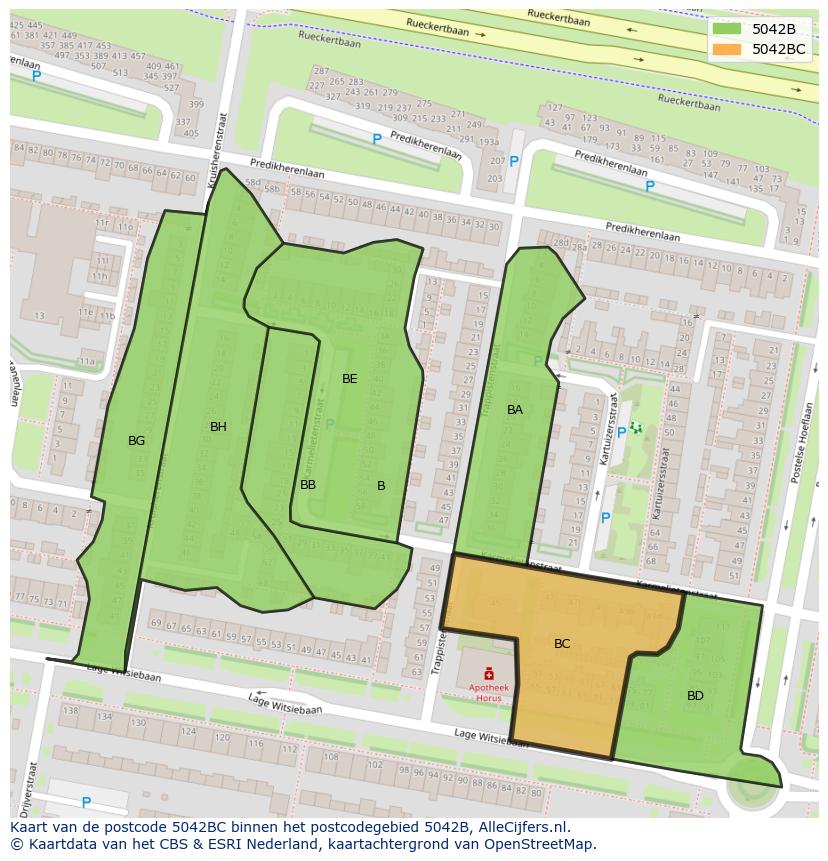 Afbeelding van het postcodegebied 5042 BC op de kaart.