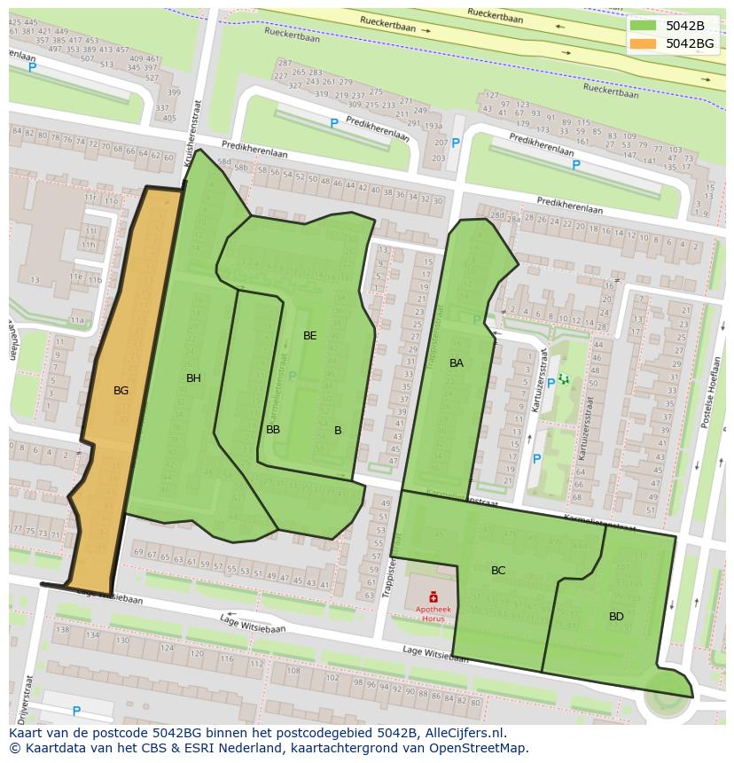 Afbeelding van het postcodegebied 5042 BG op de kaart.