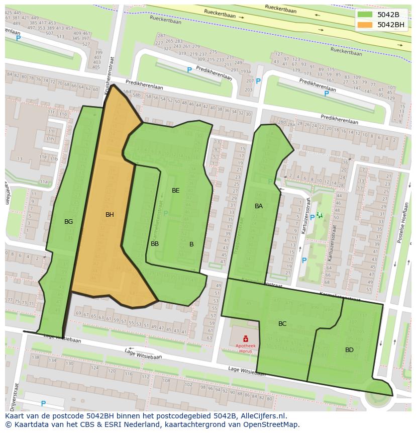 Afbeelding van het postcodegebied 5042 BH op de kaart.