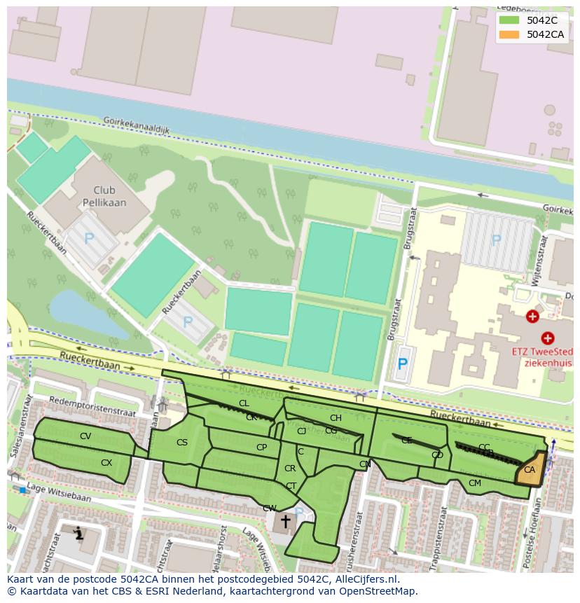 Afbeelding van het postcodegebied 5042 CA op de kaart.