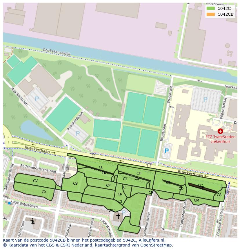 Afbeelding van het postcodegebied 5042 CB op de kaart.