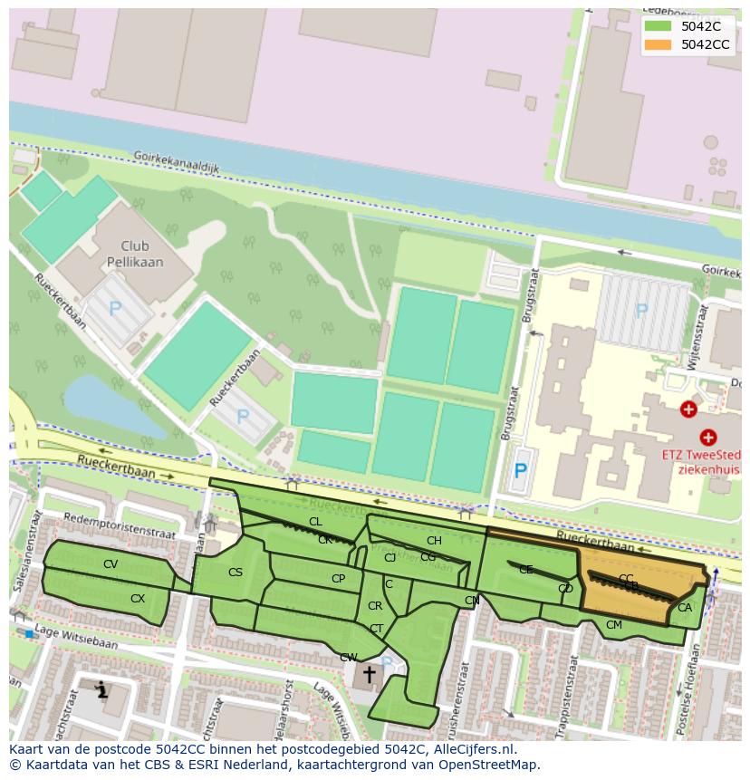 Afbeelding van het postcodegebied 5042 CC op de kaart.