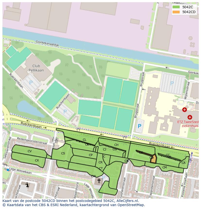 Afbeelding van het postcodegebied 5042 CD op de kaart.