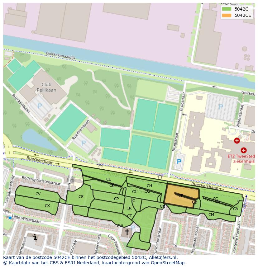Afbeelding van het postcodegebied 5042 CE op de kaart.