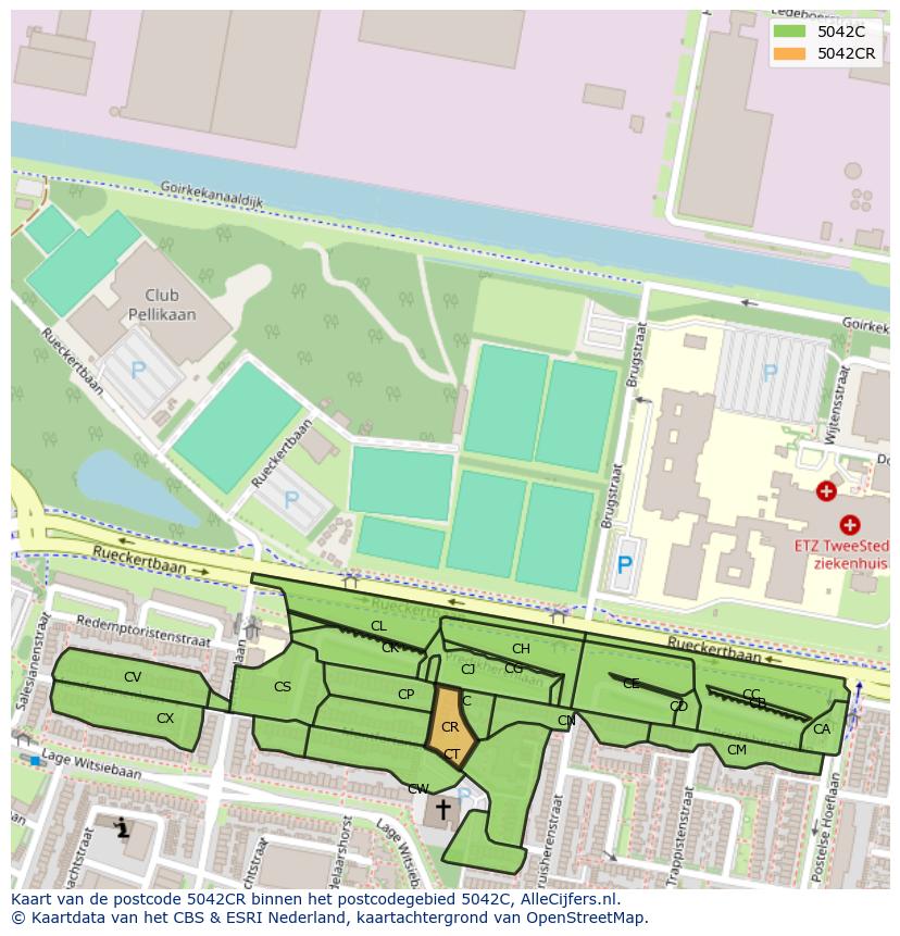 Afbeelding van het postcodegebied 5042 CR op de kaart.