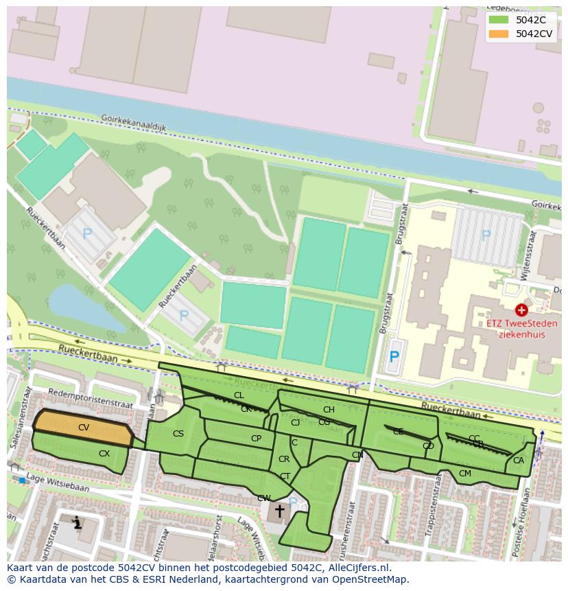 Afbeelding van het postcodegebied 5042 CV op de kaart.