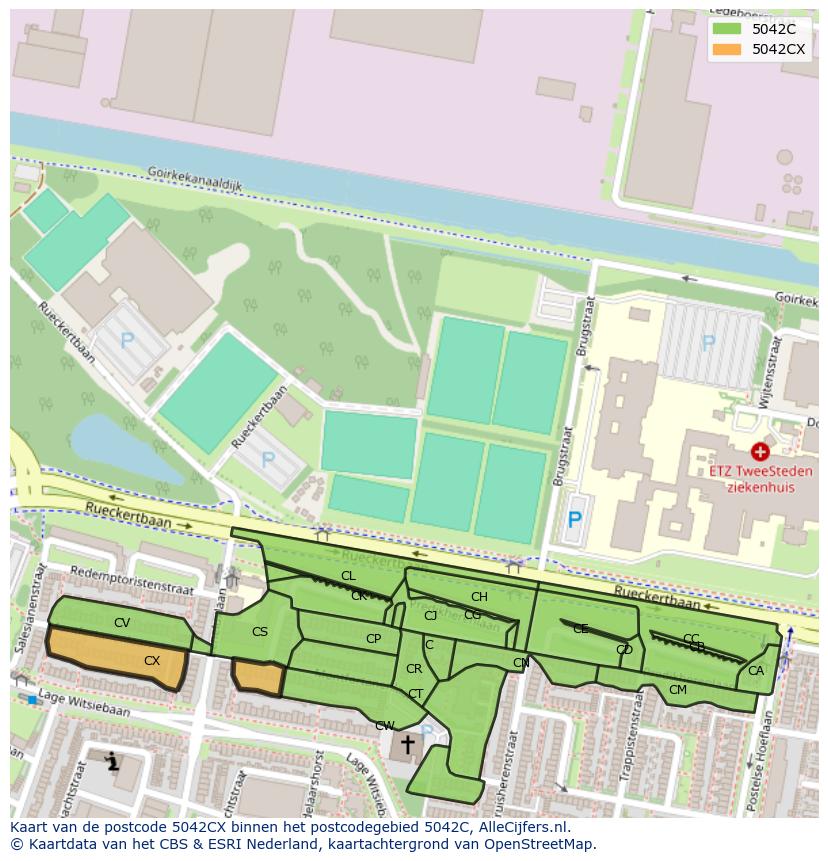 Afbeelding van het postcodegebied 5042 CX op de kaart.