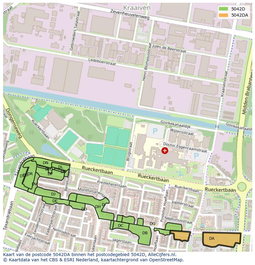 Afbeelding van het postcodegebied 5042 DA op de kaart.