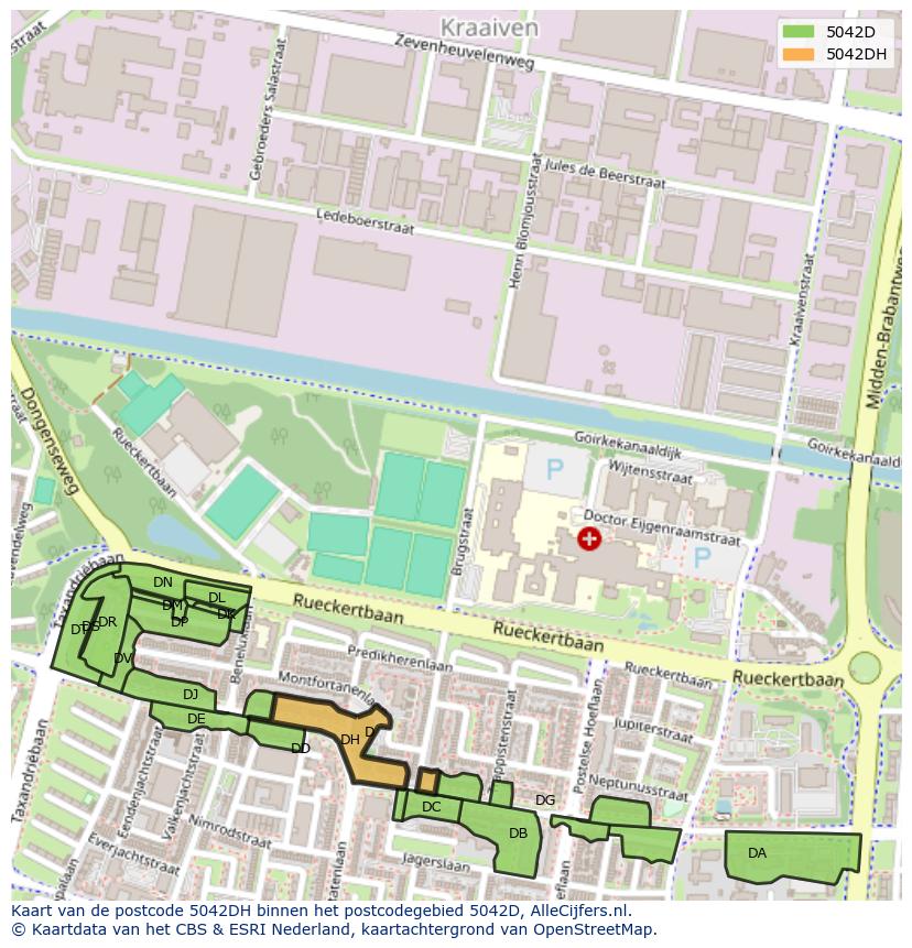 Afbeelding van het postcodegebied 5042 DH op de kaart.
