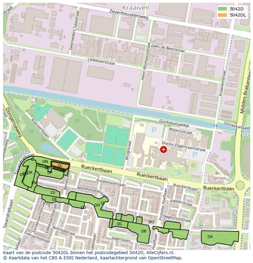 Afbeelding van het postcodegebied 5042 DL op de kaart.