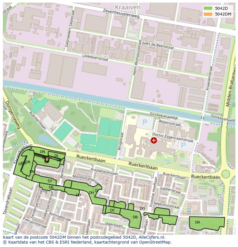 Afbeelding van het postcodegebied 5042 DM op de kaart.