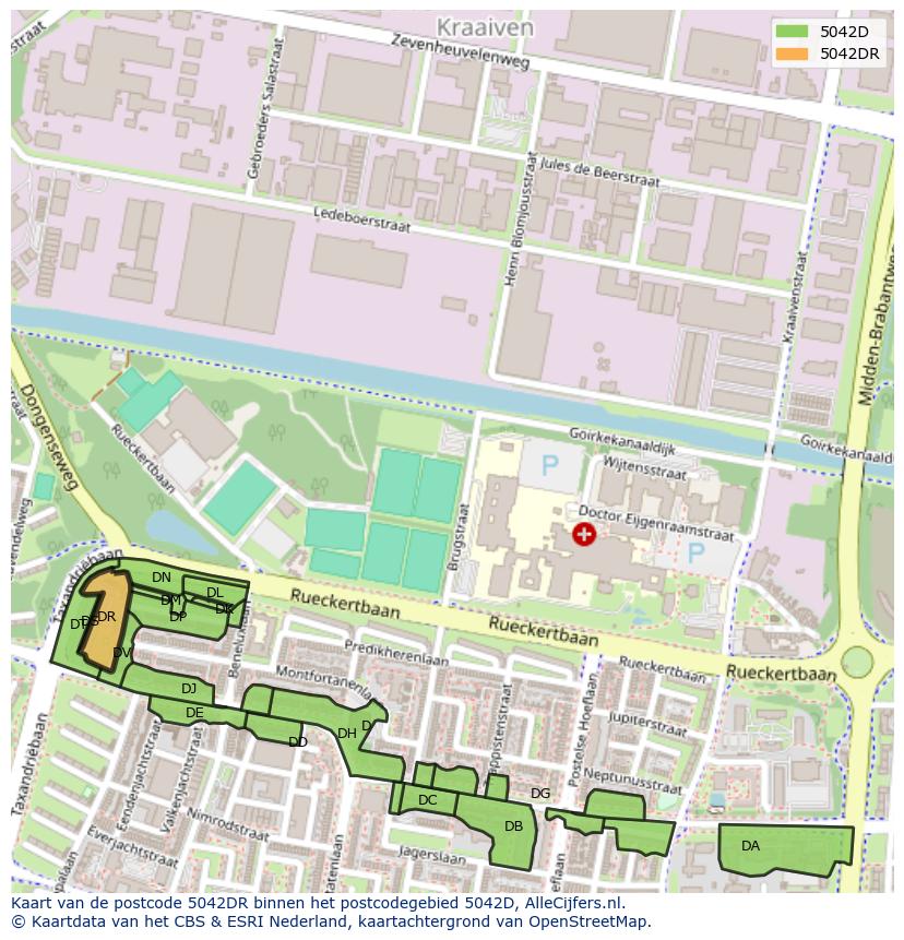 Afbeelding van het postcodegebied 5042 DR op de kaart.