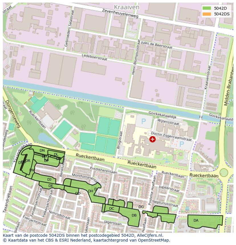 Afbeelding van het postcodegebied 5042 DS op de kaart.
