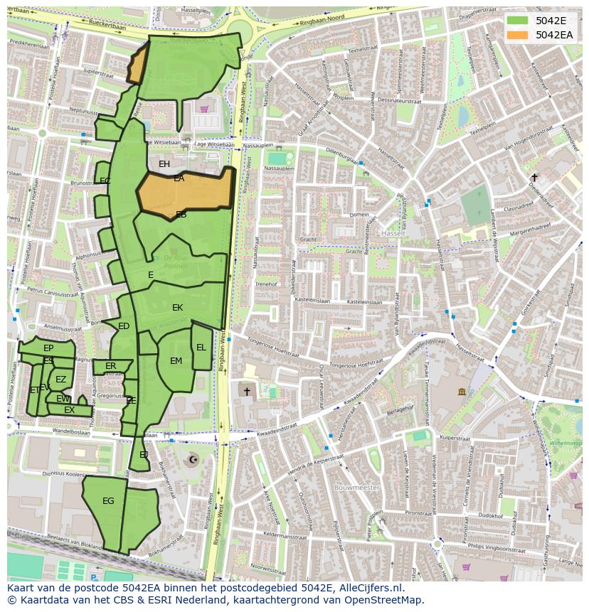 Afbeelding van het postcodegebied 5042 EA op de kaart.