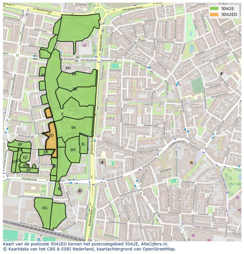 Afbeelding van het postcodegebied 5042 ED op de kaart.