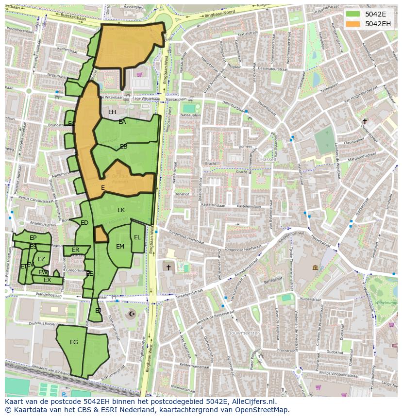 Afbeelding van het postcodegebied 5042 EH op de kaart.