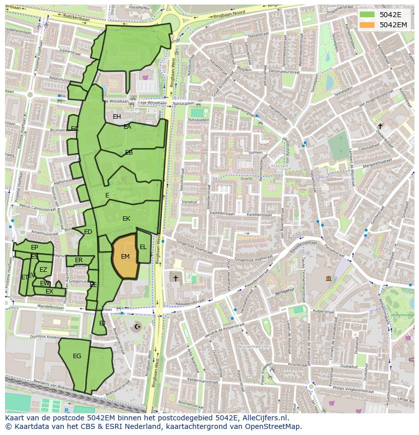 Afbeelding van het postcodegebied 5042 EM op de kaart.
