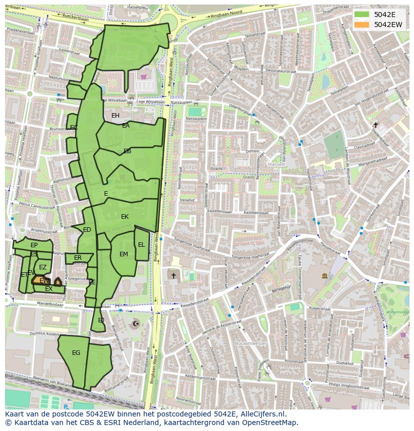 Afbeelding van het postcodegebied 5042 EW op de kaart.