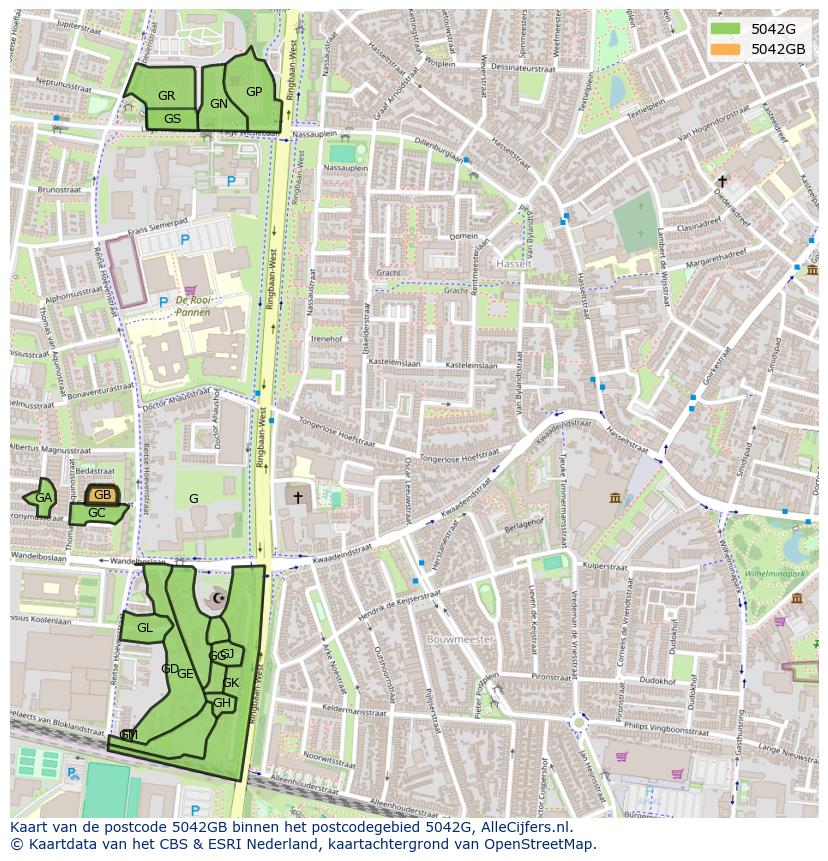 Afbeelding van het postcodegebied 5042 GB op de kaart.