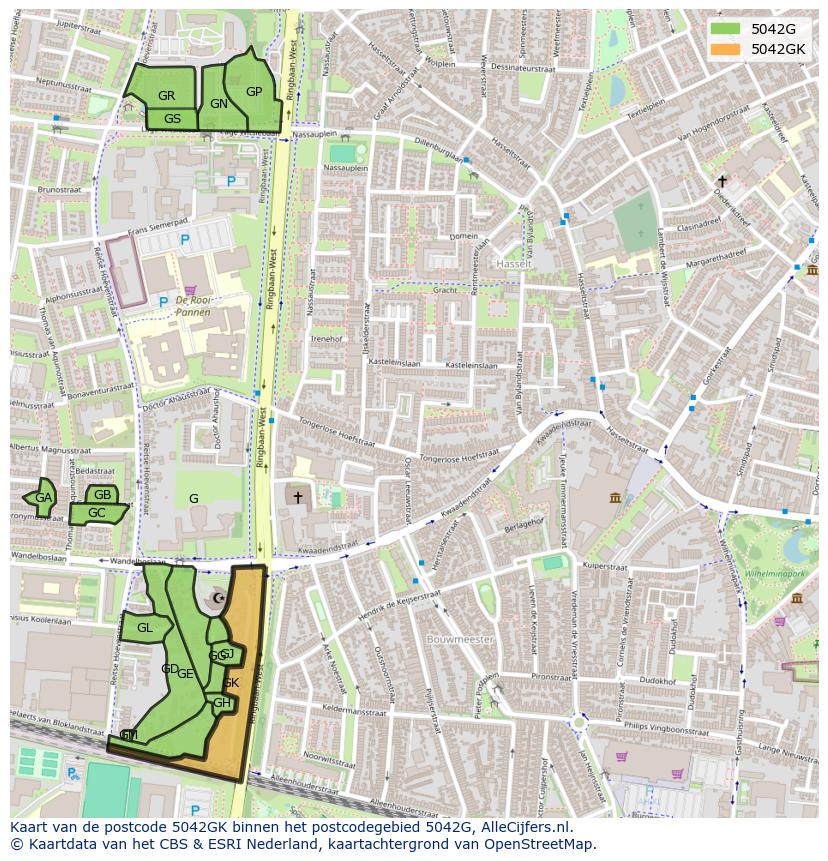 Afbeelding van het postcodegebied 5042 GK op de kaart.