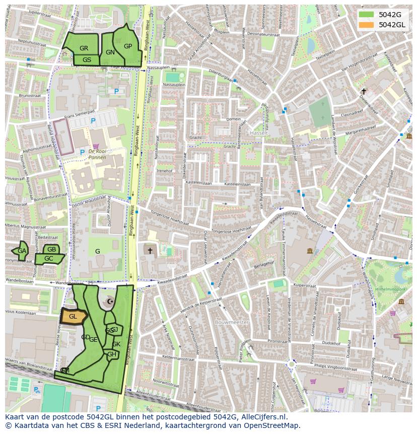 Afbeelding van het postcodegebied 5042 GL op de kaart.