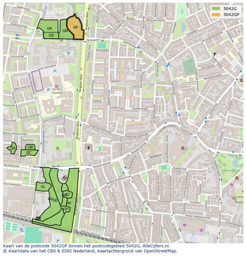 Afbeelding van het postcodegebied 5042 GP op de kaart.