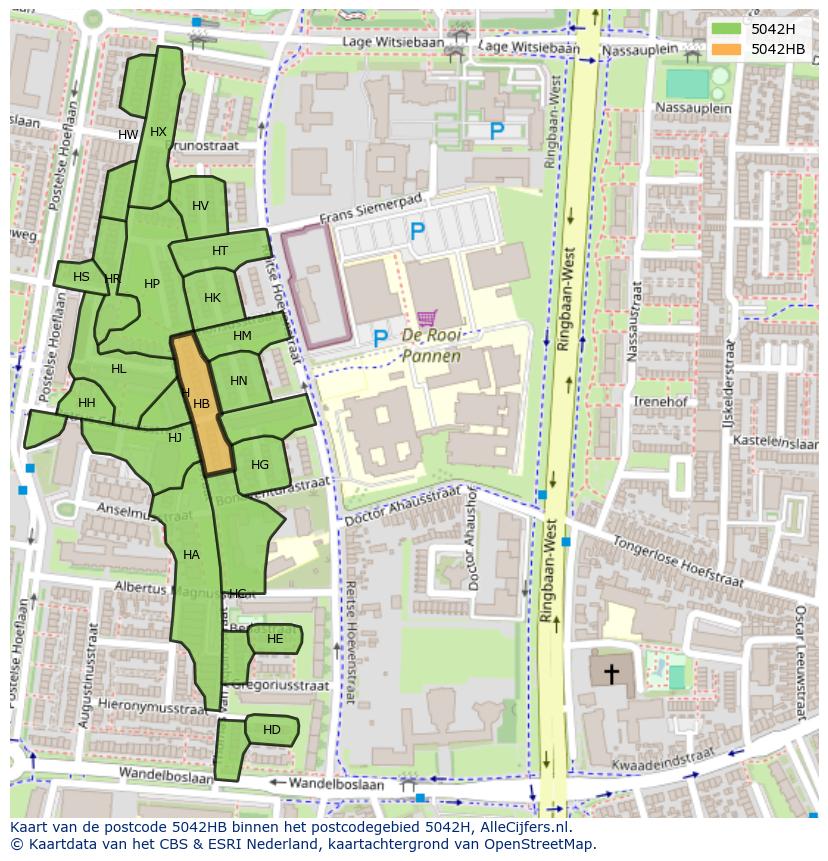 Afbeelding van het postcodegebied 5042 HB op de kaart.