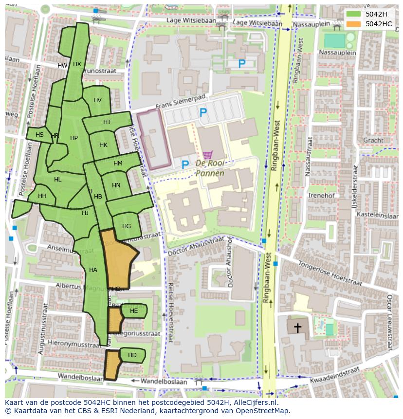Afbeelding van het postcodegebied 5042 HC op de kaart.