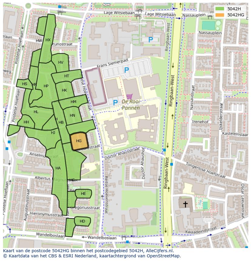 Afbeelding van het postcodegebied 5042 HG op de kaart.