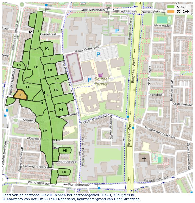 Afbeelding van het postcodegebied 5042 HH op de kaart.