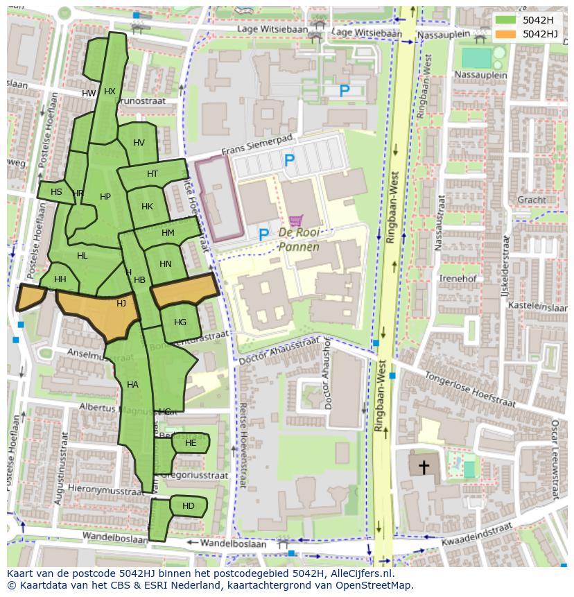 Afbeelding van het postcodegebied 5042 HJ op de kaart.