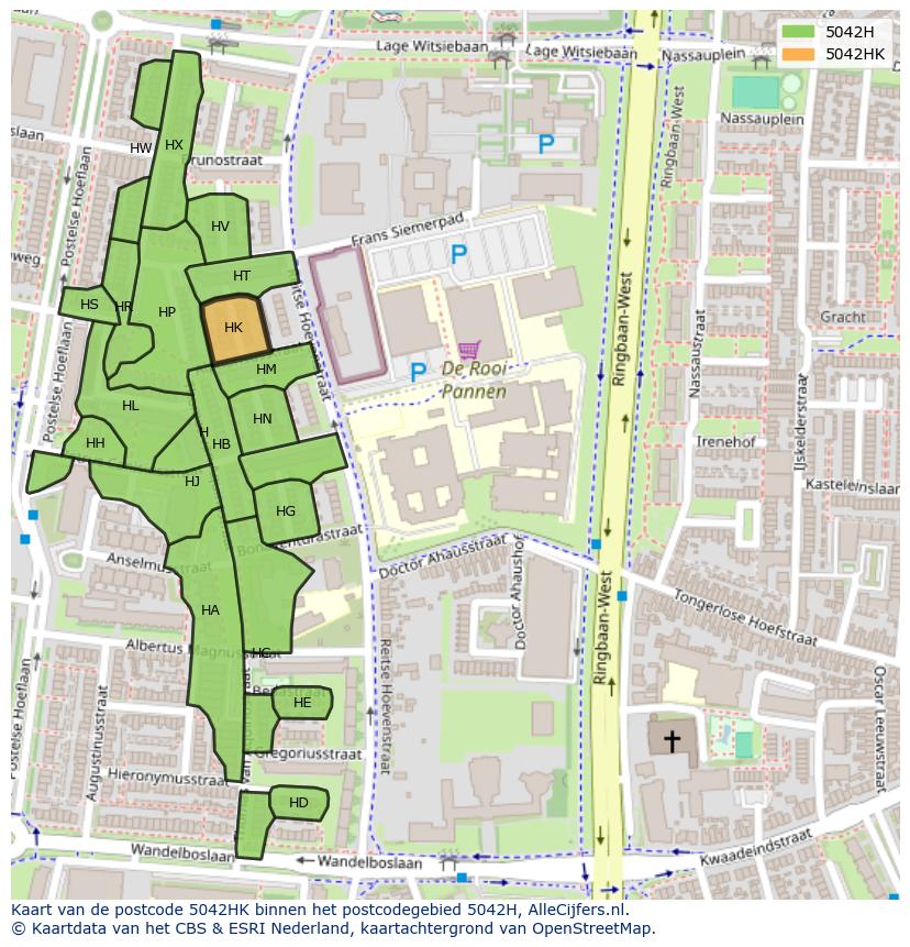 Afbeelding van het postcodegebied 5042 HK op de kaart.