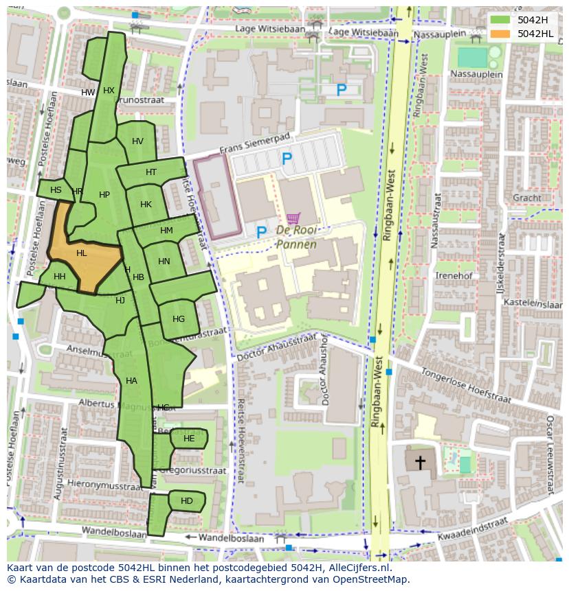 Afbeelding van het postcodegebied 5042 HL op de kaart.