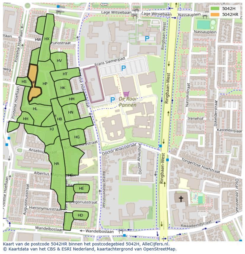 Afbeelding van het postcodegebied 5042 HR op de kaart.