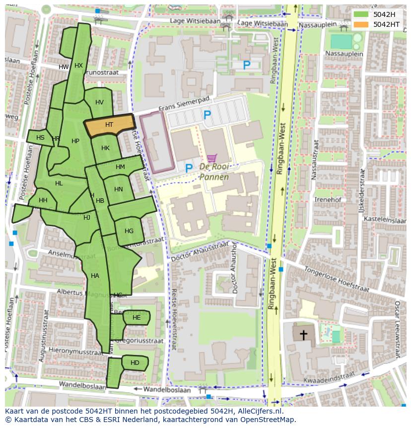 Afbeelding van het postcodegebied 5042 HT op de kaart.