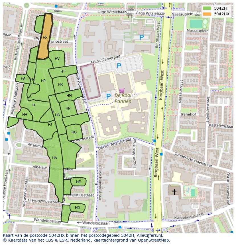 Afbeelding van het postcodegebied 5042 HX op de kaart.