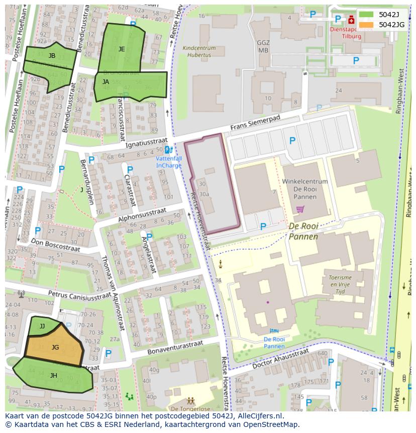 Afbeelding van het postcodegebied 5042 JG op de kaart.