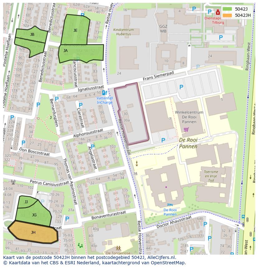 Afbeelding van het postcodegebied 5042 JH op de kaart.